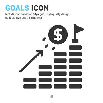 Goals icon vector with glyph style isolated on white background Illustrazione stock