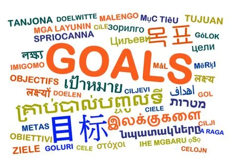 Goals multilanguage wordcloud background concept Stock Illustration