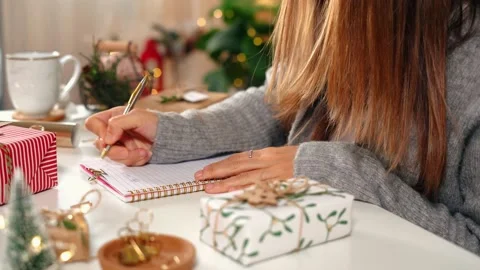 Goals plans make to do and wish list for new year christmas concept, girl Stock Footage 219004885