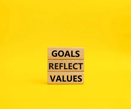 Goals reflect values symbol. Concept words Goals reflect values on wooden b.. 写真素材