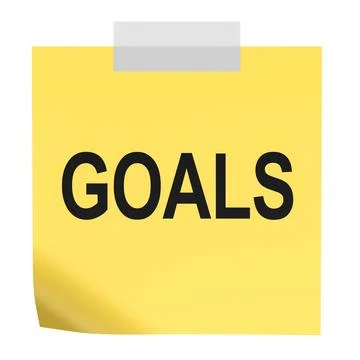 Goals, reminder sticky note. 3D rendering Illustrazione stock