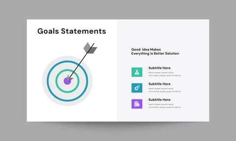 Goals Statement Slide Presentation Template Modern Business Objectives Design Illustrazione stock