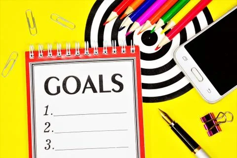 Goals - a text label in the planning Notepad. Stock Photos
