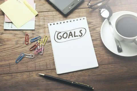 Goals text on notebook on the working table Stock Photos