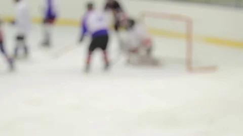 Goaltender repulse an offensive of rival.  Hockey ice match short episode Stock Footage 75964102