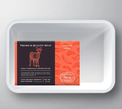 Goat Abstract Vector Plastic Tray Container Cover. Premium Quality Meat Stock-Illustration
