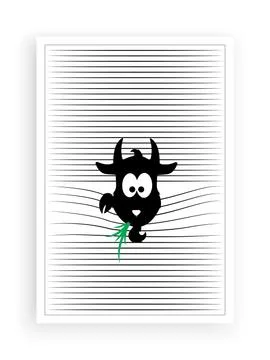 Goat in front of a window, vector. Window blinds illustration Stock Illustration