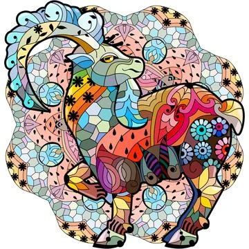 Goat. Hand drawn decorative vector illustration on mandala Stock Illustration