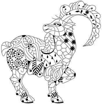 Goat. Hand drawn decorative vector illustration for coloring Stock Illustration