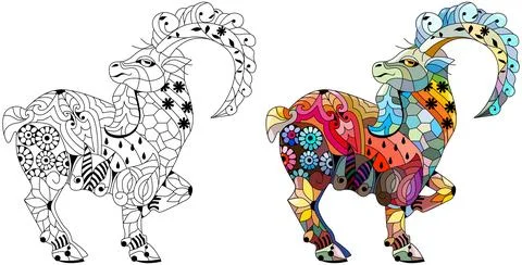 Goat. Hand drawn decorative vector illustration for coloring Stock Illustration