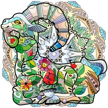 Goat. Hand drawn decorative vector illustration on mandala Stock Illustration