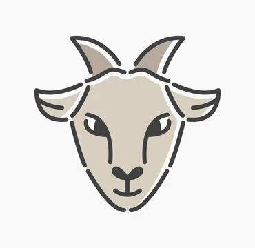 Goat head cartoon flat line art. Illustrazione stock