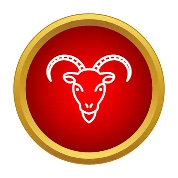 Goat head icon on red button with gold border Stock Illustration