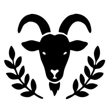 Goat Head with Leaf Branches Black Silhouette Vector Illustration 库存插图