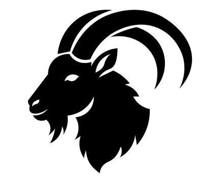 Goat Head Vector Icon Black Silhouette Mountain Ibex Horns Wilderness Mascot Stock Illustration