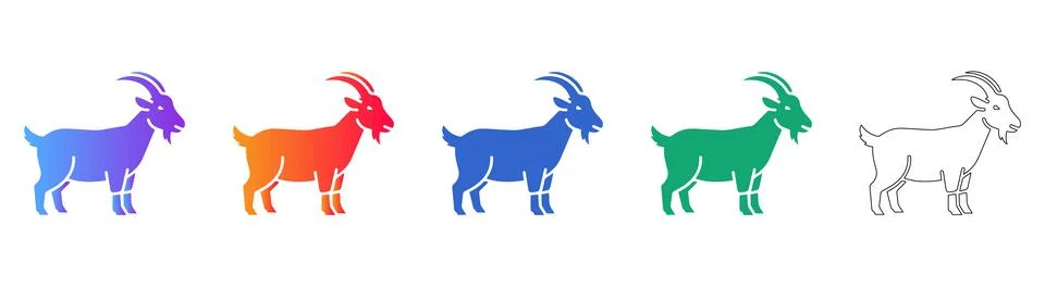 Goat Icon Set in Vibrant Gradient and Line Art Illustrazione stock