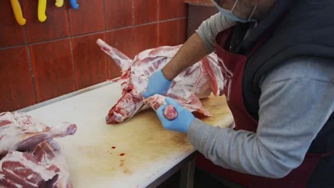 Goat meat cutting Video stock 274414957