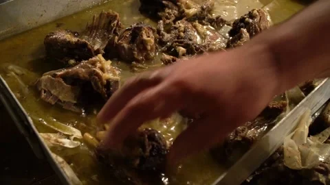 Goat meat with sauce Stock Footage 144451227