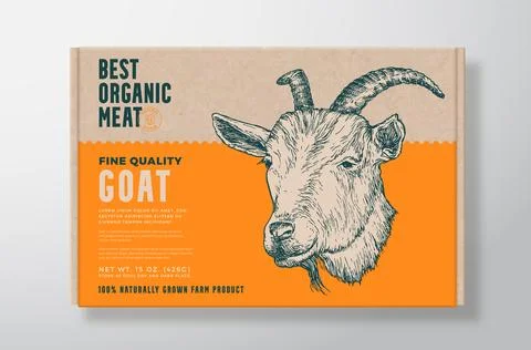 Goat Meat Vector Packaging Label Design on a Craft Cardboard Food Box Container Stock-Illustration