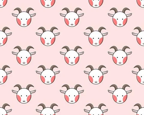 Goat Seamless on Light Pink Background. Vector Illustration Stock Illustration