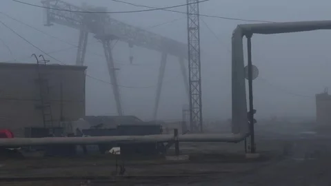 Goat-shaped crane in the mist Stock Footage 257460136