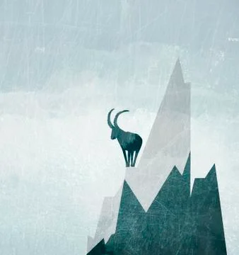 A goat on the side of a snowcapped mountain Stock Illustration