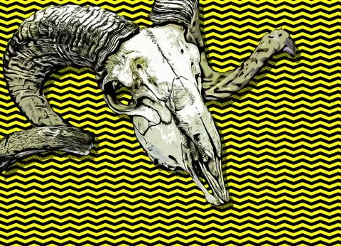 Goat skull with horns Stock Illustration