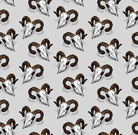 Goat skull pattern seamless. Goat head skeleton hand drawing background. Vect Stock Illustration
