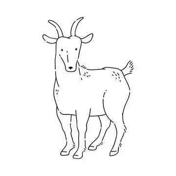 Goat vector doodle animal of Eastern astrological calendar black outline on Stock Illustration