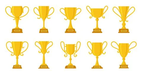 Goblet cup different shape golden icon winner set Stock Illustration