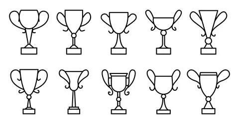 Goblet cup different shape golden icon winner set Stock Illustration