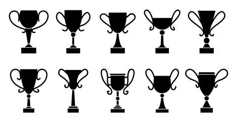Goblet different shape winner cup black icon set Illustrazione stock