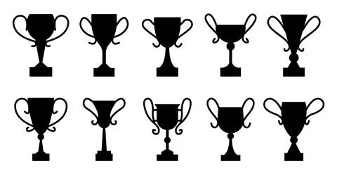 Goblet different shape winner cup black icon set Stock Illustration