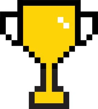 Goblet pixel icon. Winner's trophy award sign. pixel art goblet yellow symbol Illustrazione stock