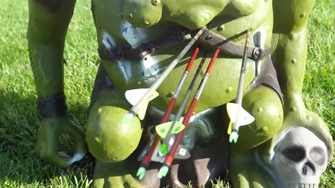 Goblin archery target with arrows in it - live action role play Stock Footage 171996603