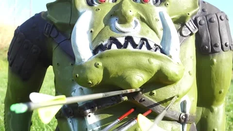Goblin archery target with arrows stuck in it Stock Footage 171996601