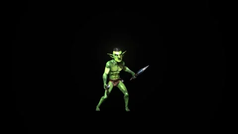  Goblin attack left animation 3D rendering on black background Video stock 281397767