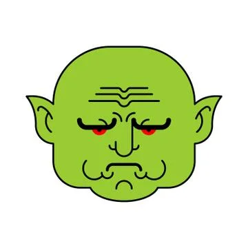 Goblin Grumpy Green troll face. Angry org head. Vector illustration Illustrazione stock