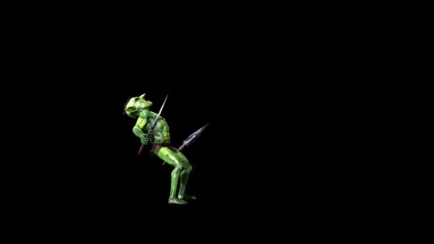 Goblin hit front  animation 3D rendering on black background Stock Footage 281397651