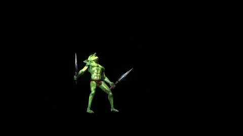 Goblin hit front animation 3D rendering on black background Stock Footage 281397700