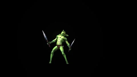 Goblin hit front animation 3D rendering on black background Stock Footage 281397703