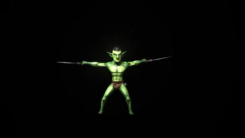 Goblin  idle attack animation 3D rendering on black background Stock Footage 281397552