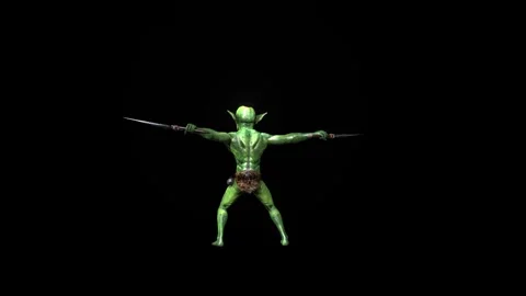 Goblin idle attack animation 3D rendering on black background Stock Footage 281397555