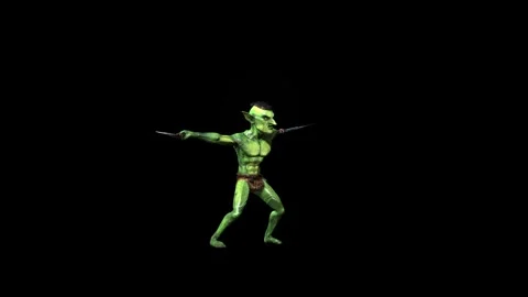 Goblin idle attack animation 3D rendering on black background Stock Footage 281397566