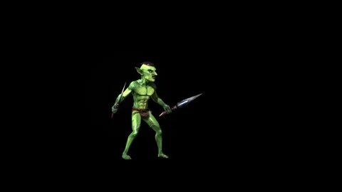 Goblin  stand animation 3D rendering on black background Stock Footage 281397409