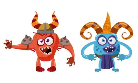 Goblin Troll anf Devil cute funny fairytale character, emotions, cartoon style Illustrazione stock
