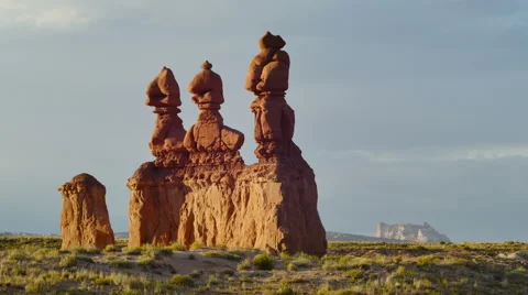 Goblin Valley Utah Clouds in Time Lapse Hoodoo Rocks Three Towers Sunset Stock Footage 53279698