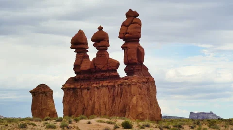 Goblin Valley Utah Clouds in Time Lapse Hoodoo Rocks Three Towers Stock Footage 53279709