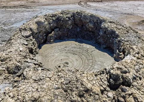 Gobustan Mud Volcano erupting with mud in Baku, Azerbaijan. Stock Photos