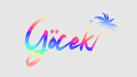 Gocek. Multicolor gradient bright contrast inscription and palm tree. Stock Footage 154285919